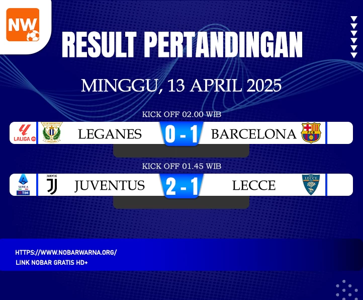 Hasil Pertandingan Sepak Bola - Minggu, 13 April 2025